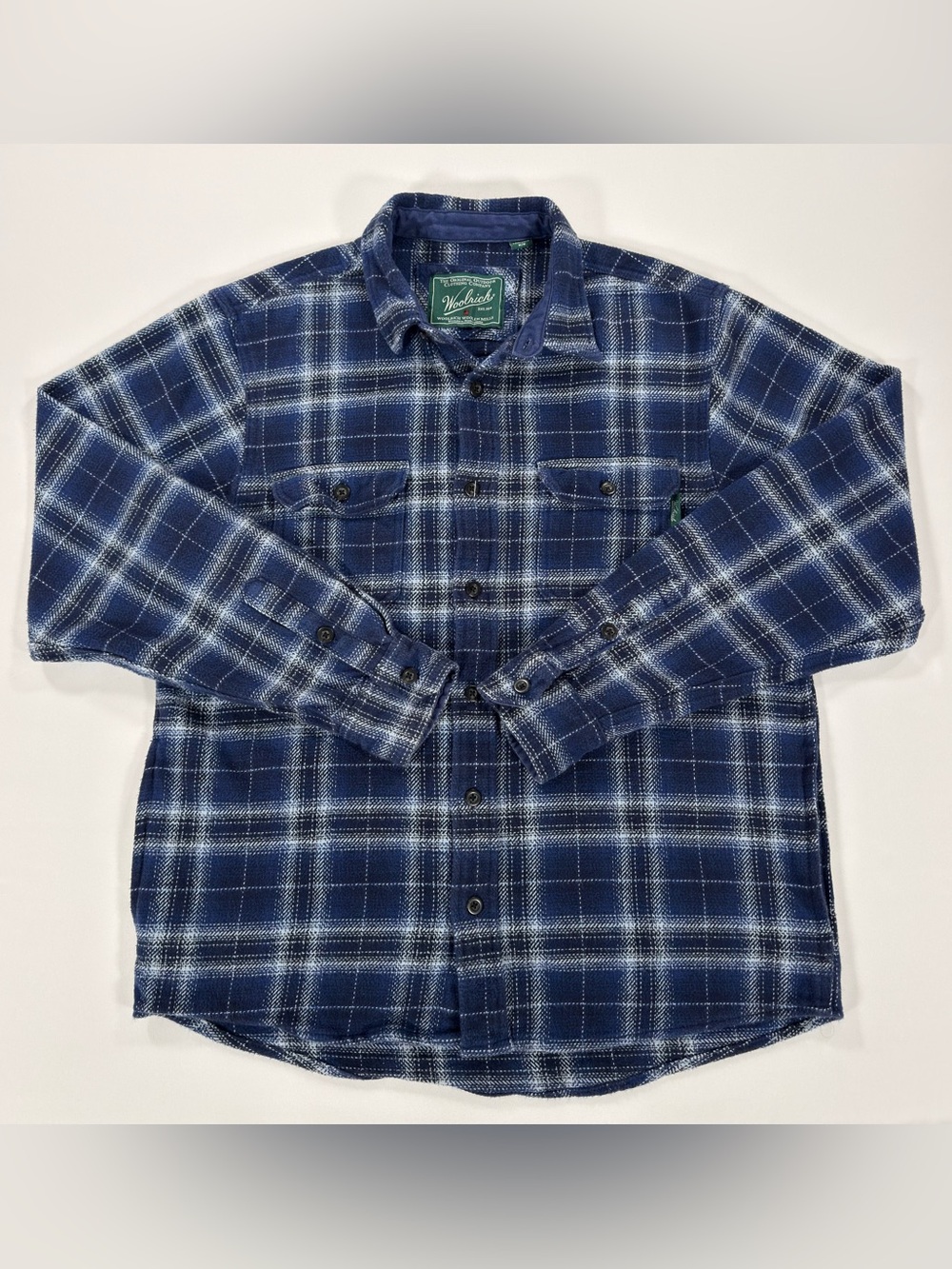 Woolrich Mens Medium Heavyweight Cotton Plaid Flannel Shirt Jac Shacket Blue M